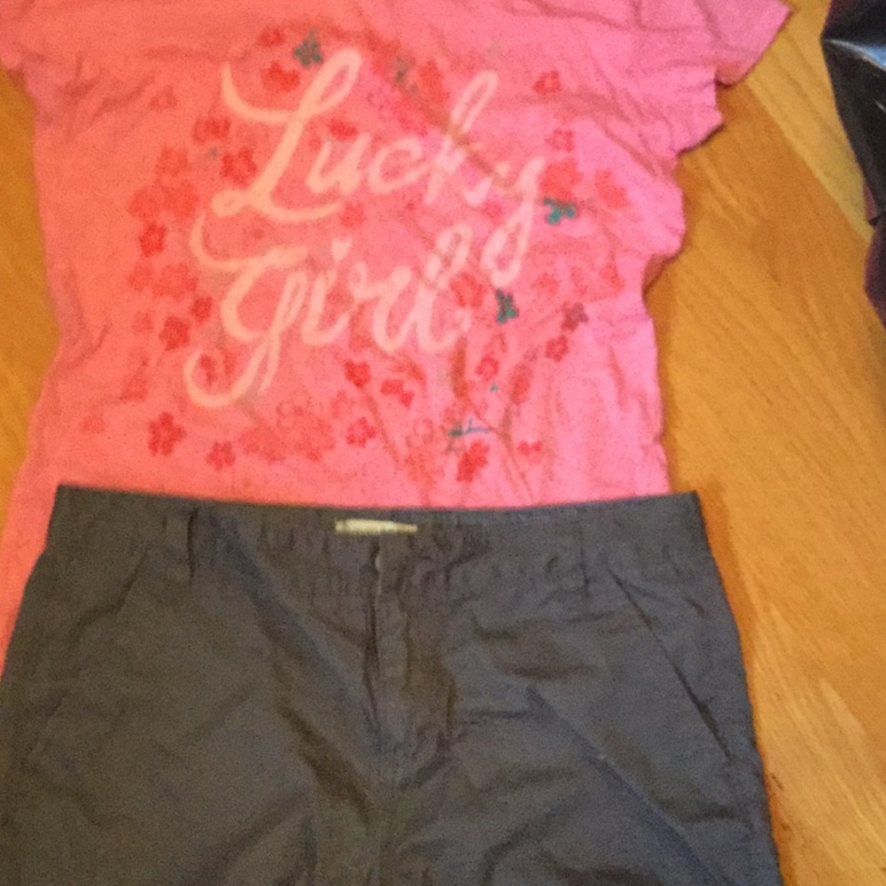 Girls Lucky Brand SS Top XL, Old Navy Shorts 14